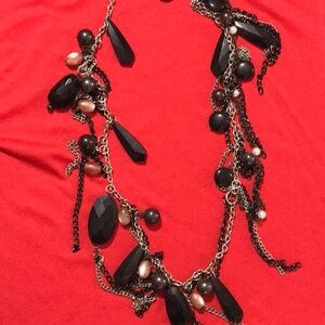 Black crystal bead chain necklace